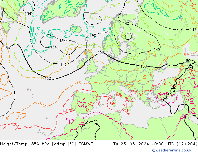 Z500/Yağmur (+YB)/Z850 ECMWF Sa 25.06.2024 00 UTC