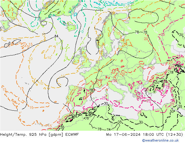 Height/Temp. 925 hPa ECMWF Po 17.06.2024 18 UTC