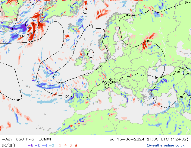 T-Adv. 850 hPa ECMWF dom 16.06.2024 21 UTC