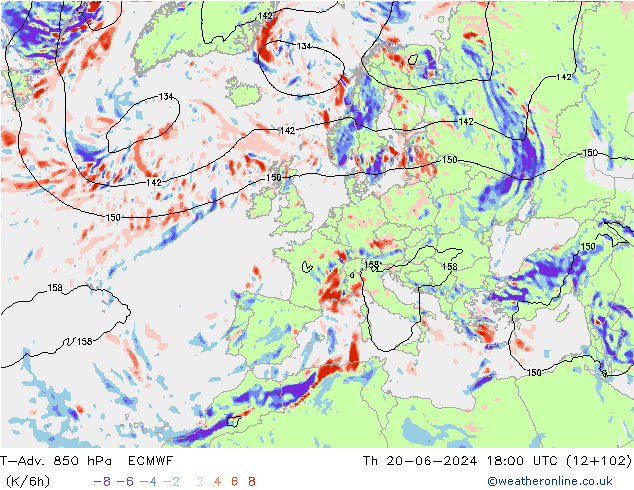 T-Adv. 850 hPa ECMWF jue 20.06.2024 18 UTC
