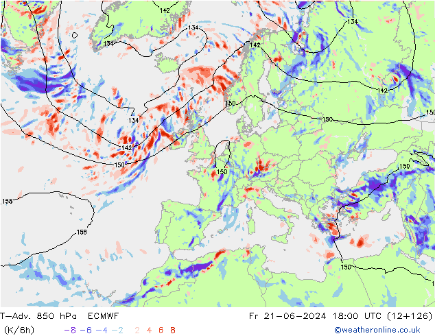 T-Adv. 850 hPa ECMWF ven 21.06.2024 18 UTC