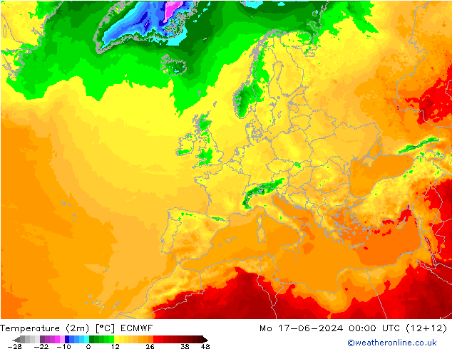 Temperaturkarte (2m) ECMWF Mo 17.06.2024 00 UTC