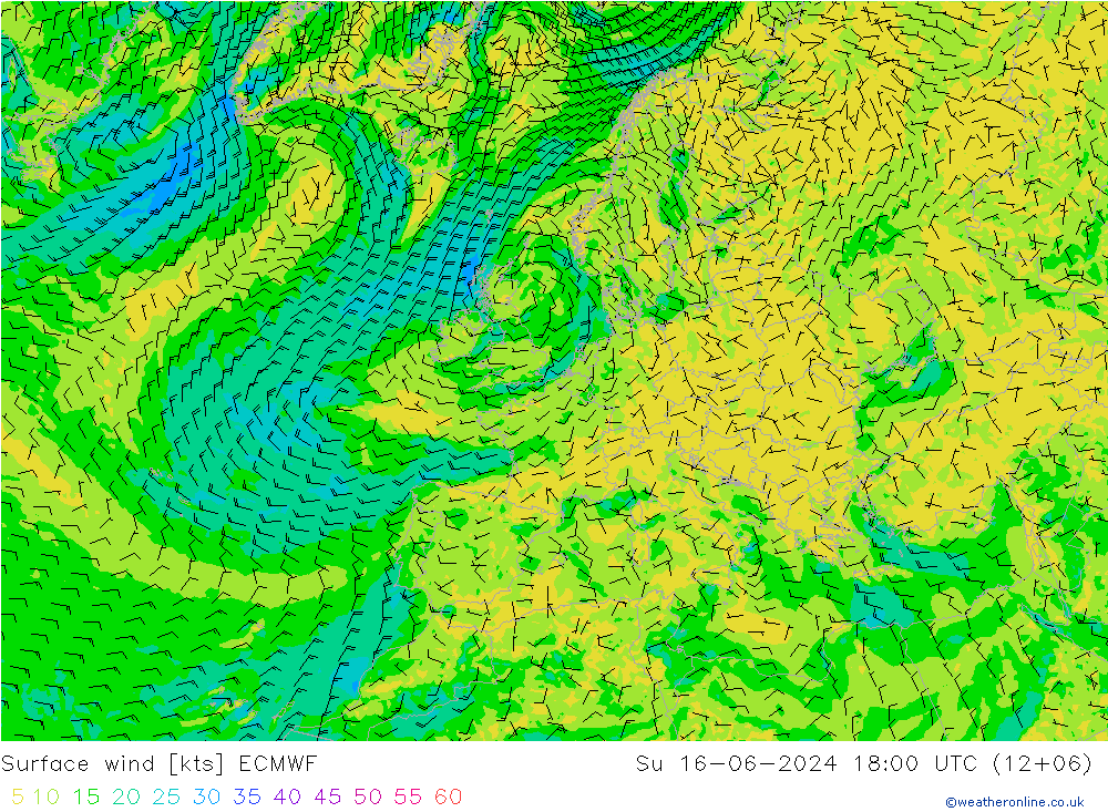 风 10 米 ECMWF 星期日 16.06.2024 18 UTC