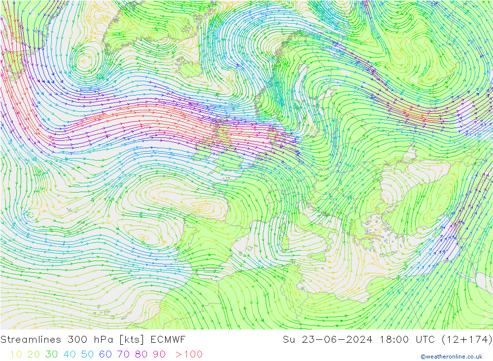 Ligne de courant 300 hPa ECMWF dim 23.06.2024 18 UTC