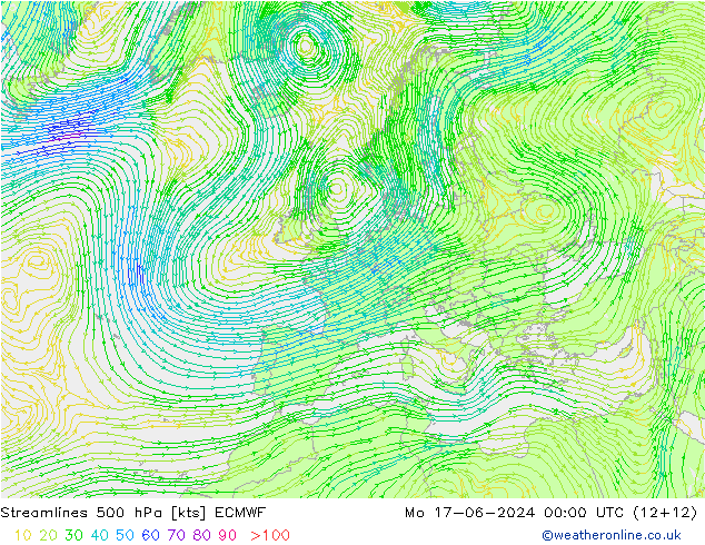 风 500 hPa ECMWF 星期一 17.06.2024 00 UTC