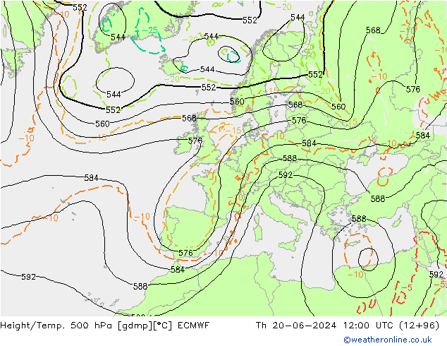 Z500/Rain (+SLP)/Z850 ECMWF czw. 20.06.2024 12 UTC
