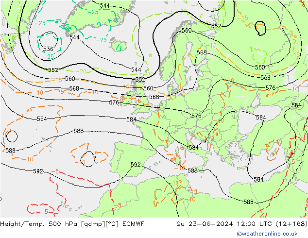 Z500/Rain (+SLP)/Z850 ECMWF Su 23.06.2024 12 UTC
