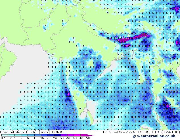 Precipitazione (12h) ECMWF ven 21.06.2024 00 UTC