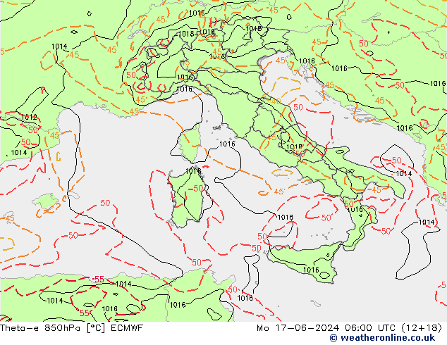 Theta-e 850гПа ECMWF пн 17.06.2024 06 UTC