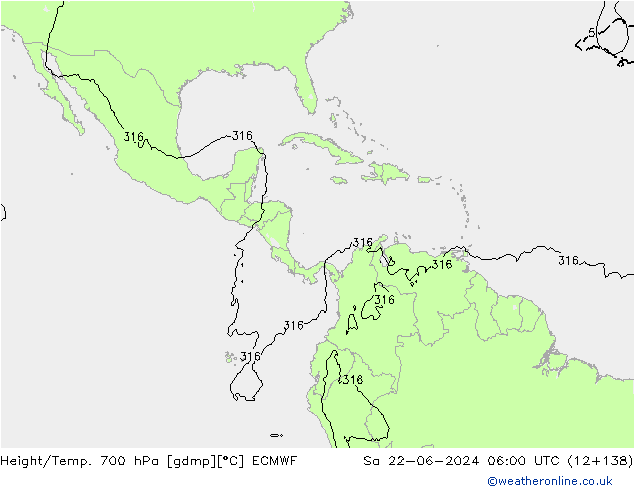 Hoogte/Temp. 700 hPa ECMWF za 22.06.2024 06 UTC