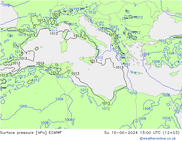 Surface pressure ECMWF Su 16.06.2024 15 UTC