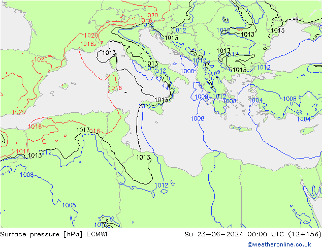 Pressione al suolo ECMWF dom 23.06.2024 00 UTC