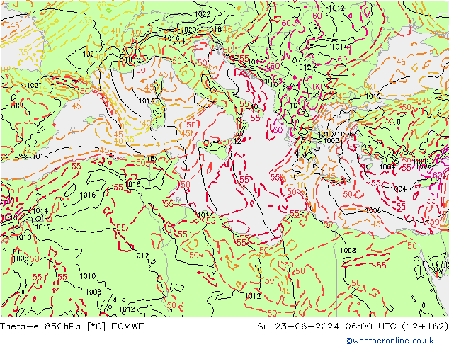 Theta-e 850hPa ECMWF Ne 23.06.2024 06 UTC
