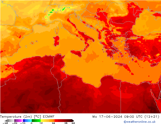 карта температуры ECMWF пн 17.06.2024 09 UTC