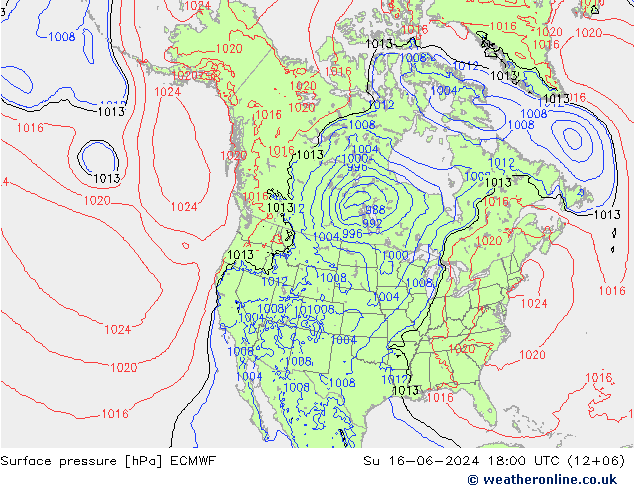 приземное давление ECMWF Вс 16.06.2024 18 UTC