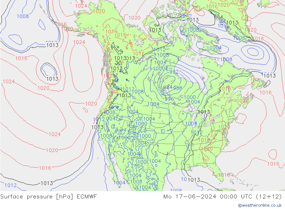 Presión superficial ECMWF lun 17.06.2024 00 UTC