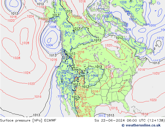 pressão do solo ECMWF Sáb 22.06.2024 06 UTC
