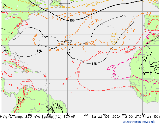 Z500/Rain (+SLP)/Z850 ECMWF Sa 22.06.2024 18 UTC