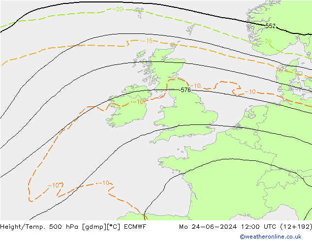 Z500/Regen(+SLP)/Z850 ECMWF ma 24.06.2024 12 UTC