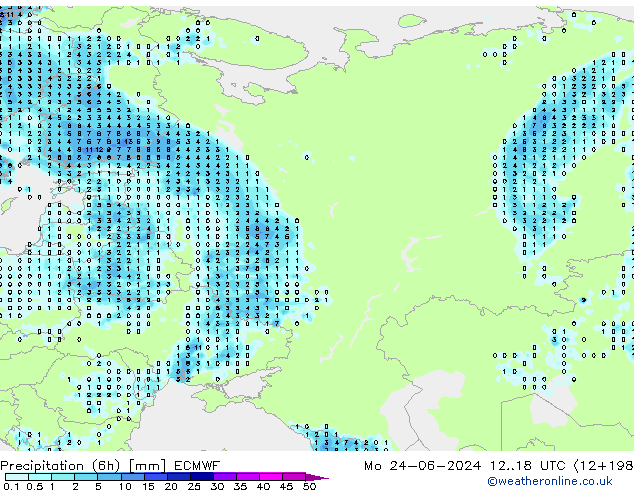 Precipitação (6h) ECMWF Seg 24.06.2024 18 UTC