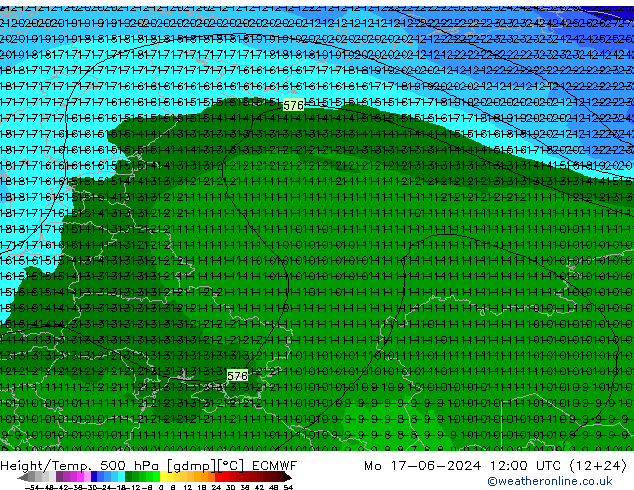 Z500/Rain (+SLP)/Z850 ECMWF pon. 17.06.2024 12 UTC