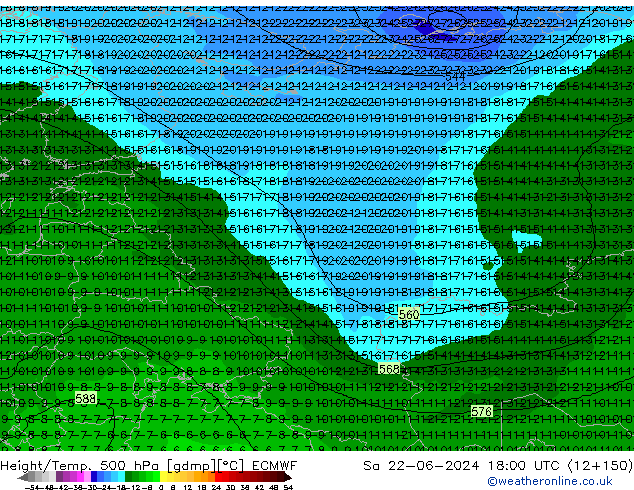 Z500/Rain (+SLP)/Z850 ECMWF Sa 22.06.2024 18 UTC