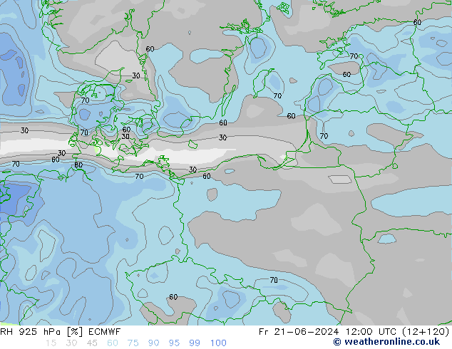 RH 925 hPa ECMWF Fr 21.06.2024 12 UTC