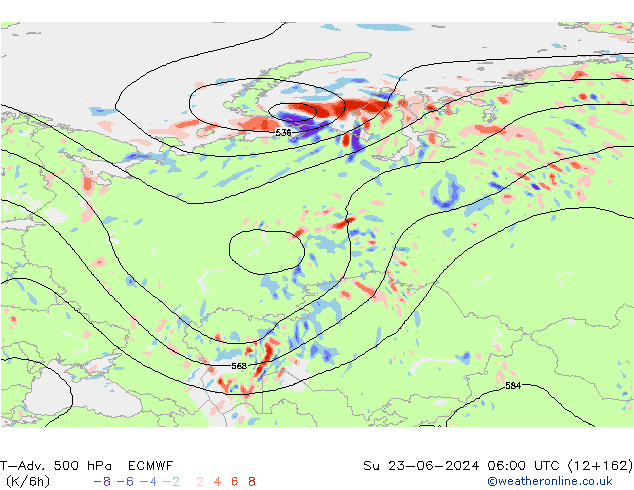 T-Adv. 500 hPa ECMWF Su 23.06.2024 06 UTC
