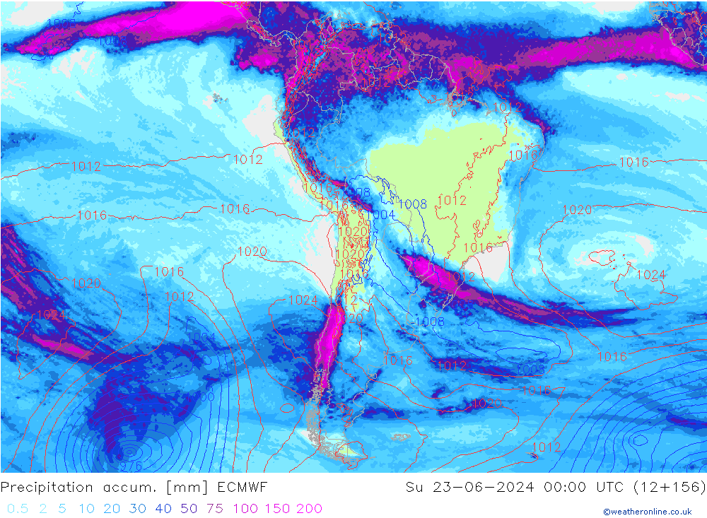 Precipitation accum. ECMWF Вс 23.06.2024 00 UTC