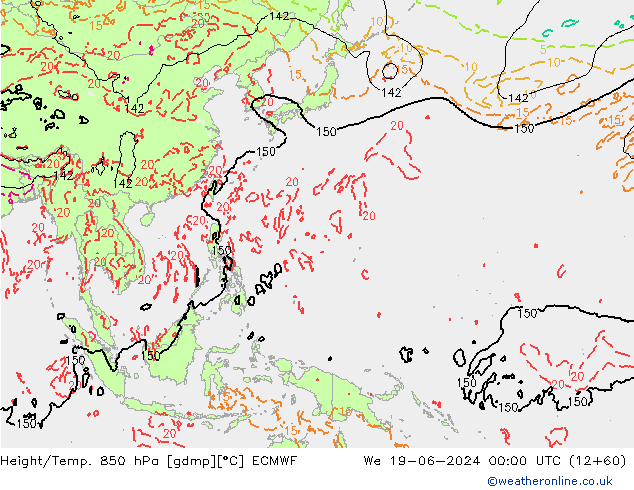 Height/Temp. 850 hPa ECMWF We 19.06.2024 00 UTC