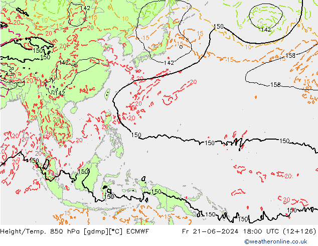 Height/Temp. 850 hPa ECMWF Fr 21.06.2024 18 UTC