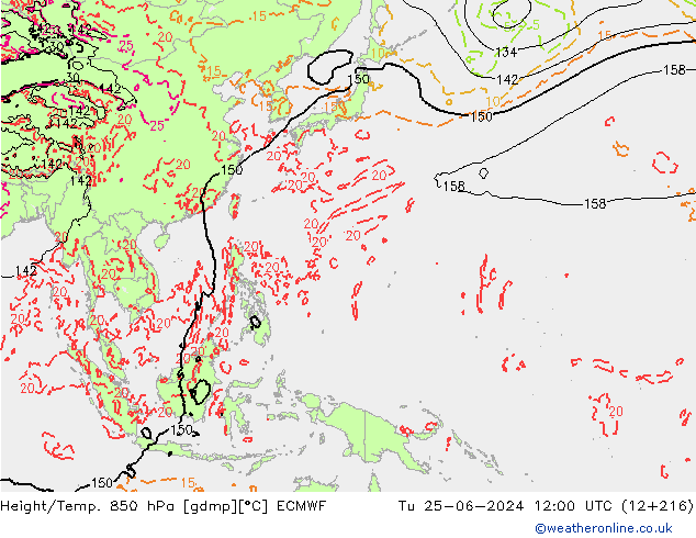 Hoogte/Temp. 850 hPa ECMWF di 25.06.2024 12 UTC