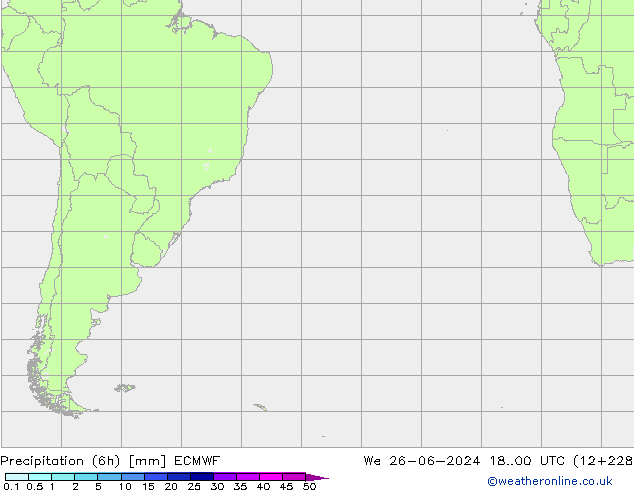 Precipitation (6h) ECMWF We 26.06.2024 00 UTC