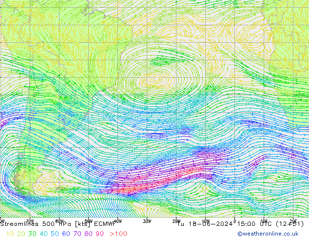 Streamlines 500 hPa ECMWF Tu 18.06.2024 15 UTC