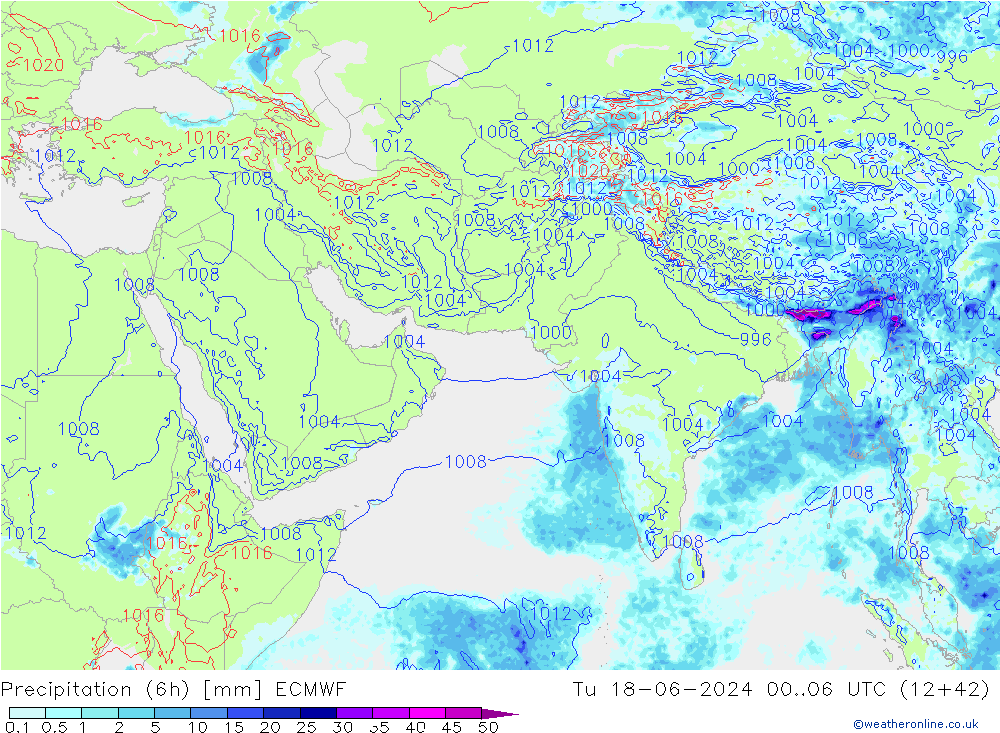 Z500/Rain (+SLP)/Z850 ECMWF Út 18.06.2024 06 UTC