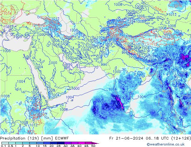 Precipitation (12h) ECMWF Fr 21.06.2024 18 UTC