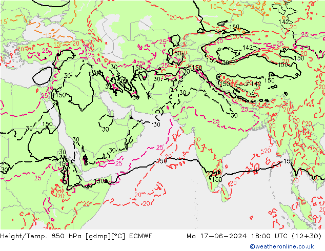 Z500/Yağmur (+YB)/Z850 ECMWF Pzt 17.06.2024 18 UTC