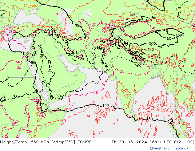 Height/Temp. 850 hPa ECMWF Čt 20.06.2024 18 UTC