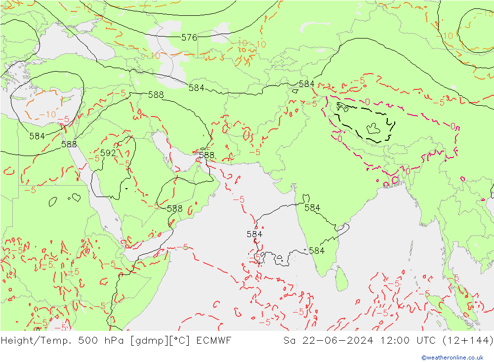 Height/Temp. 500 hPa ECMWF Sa 22.06.2024 12 UTC