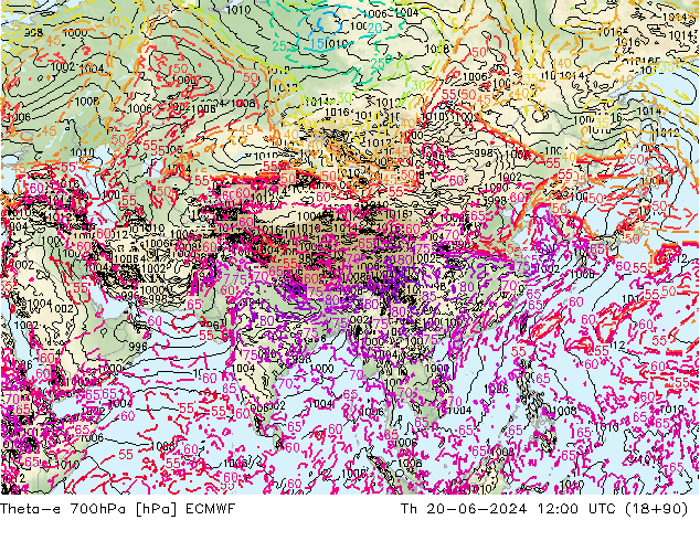 Theta-e 700hPa ECMWF do 20.06.2024 12 UTC