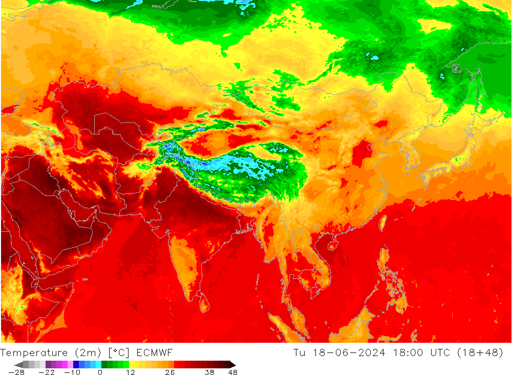 Temperaturkarte (2m) ECMWF Di 18.06.2024 18 UTC