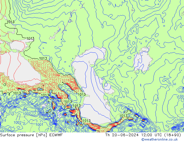 Presión superficial ECMWF jue 20.06.2024 12 UTC