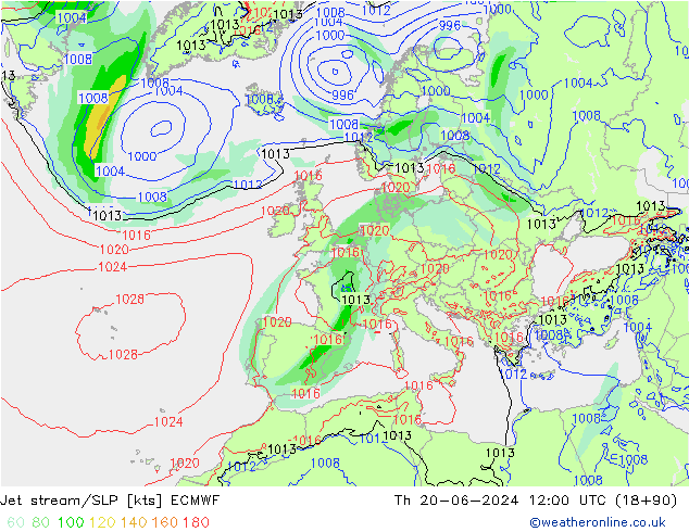 高速氣流/地面气压 ECMWF 星期四 20.06.2024 12 UTC