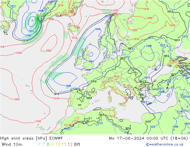 yüksek rüzgarlı alanlar ECMWF Pzt 17.06.2024 00 UTC