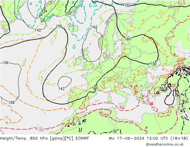 Height/Temp. 850 hPa ECMWF Mo 17.06.2024 12 UTC
