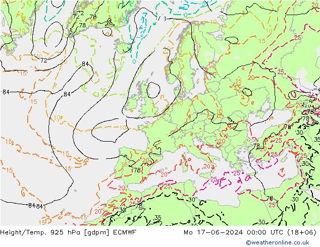 Height/Temp. 925 hPa ECMWF 星期一 17.06.2024 00 UTC