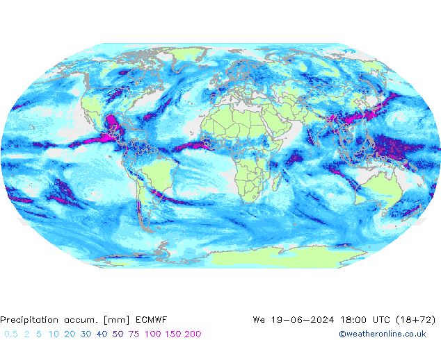 Precipitation accum. ECMWF śro. 19.06.2024 18 UTC