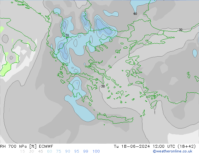 Humidité rel. 700 hPa ECMWF mar 18.06.2024 12 UTC