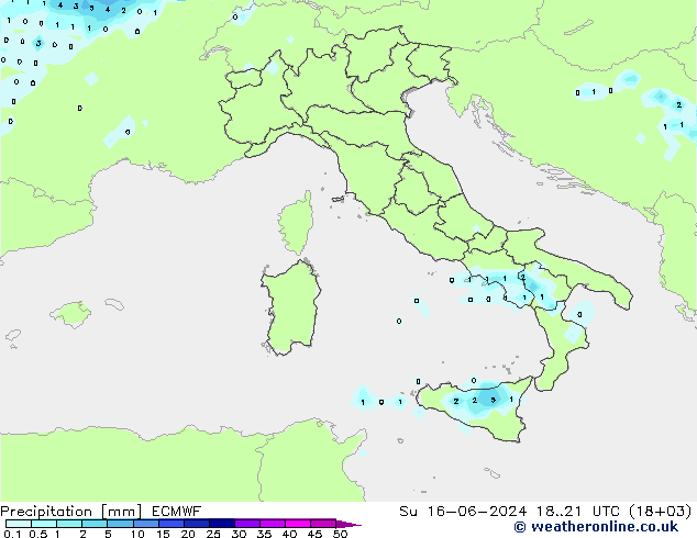 Srážky ECMWF Ne 16.06.2024 21 UTC