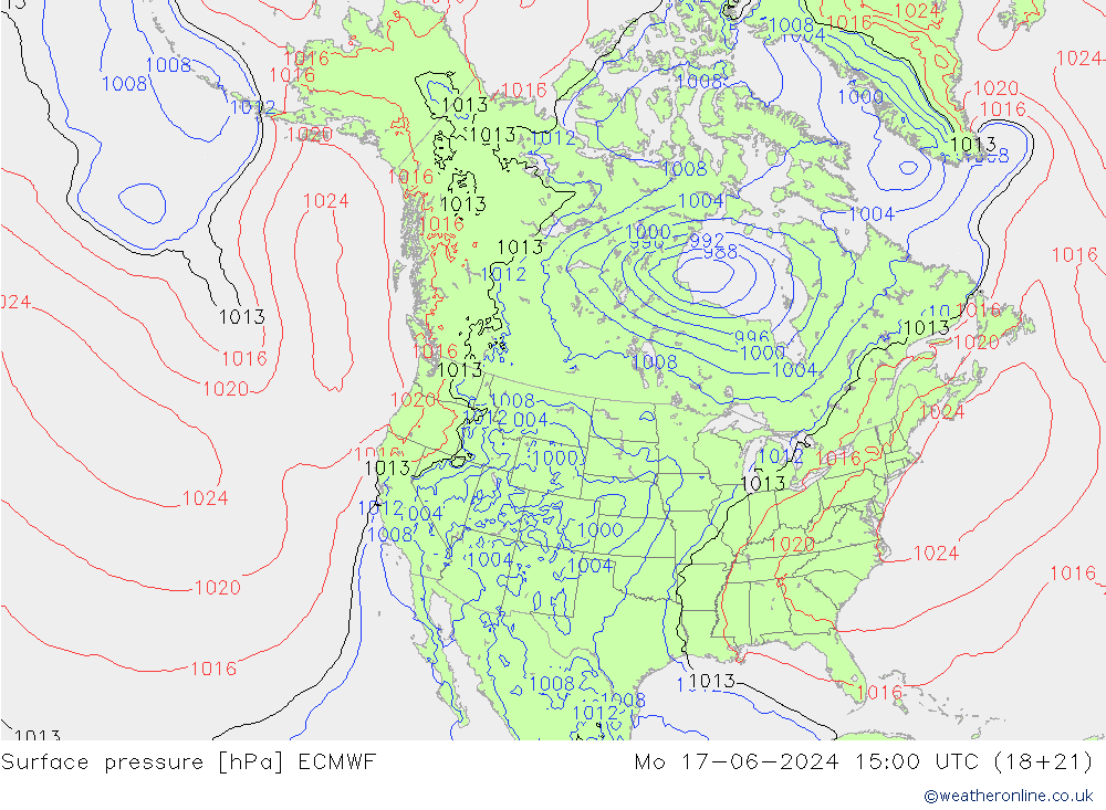 Bodendruck ECMWF Mo 17.06.2024 15 UTC